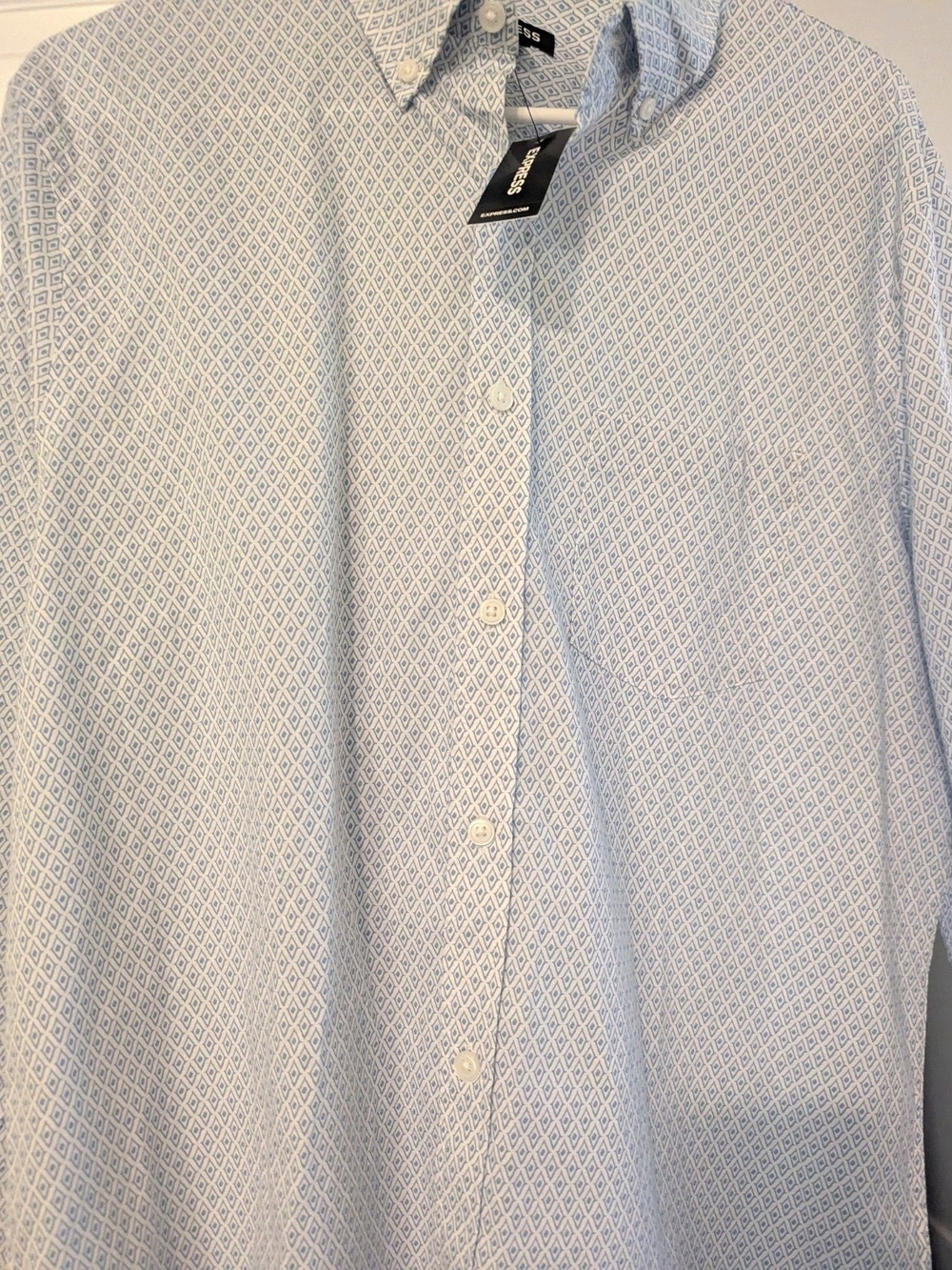 Express Men’s Blue Micro-Pattern Button-Up Shirt - Picture 5 of 8